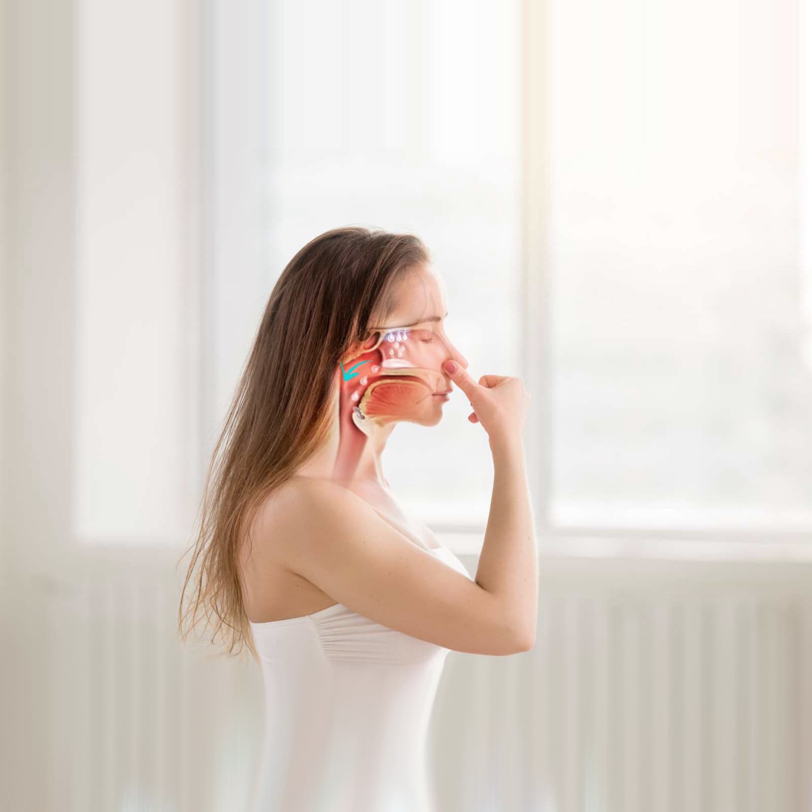 Ilustração do gotejamento nasal posterior